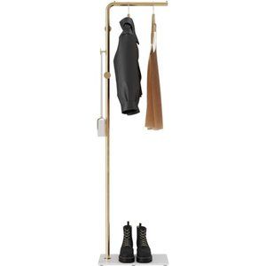 Metal Coat Rack Freestanding, 67”Coat Hanger Stand with 3 Hooks  (Gold)